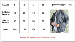 Size chart showing bust and sleeve length for women casual stand collar jacket