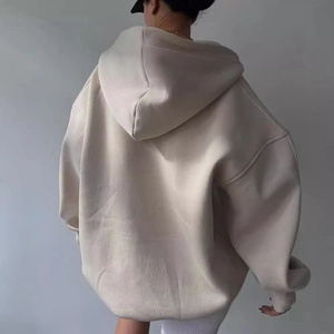 Sweat à capuche beige oversize pour femme avec épaules tombantes et polaire épaisse