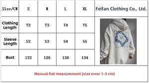 Tabella delle taglie per felpa bianca oversize con stampa blu GROWTH sul retro