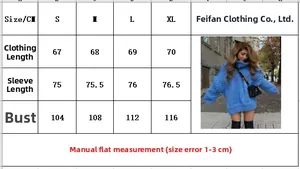 Tableau des tailles pour pull col roulé bleu surdimensionné de S à XL avec mesures en CM