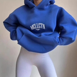 Felpa oversize blu reale da donna con cappuccio e stampa di lettere bianche stile casual