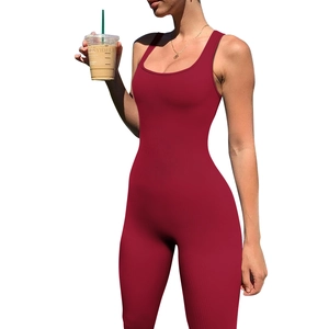 Slim fit dark red ribbed knit sleeveless bodysuit with a square neckline for women