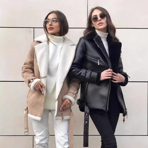 Veste aviateur en daim pour femme avec col en peau de mouton et fermeture éclair chic