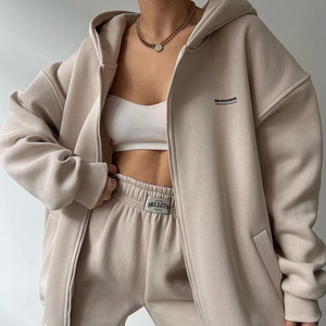 Women Casual Fleece Hooded Tracksuit Long Sleeve Zip Up Hoodie And Jogger Pants Outfits Streetwear Fashion Clothing