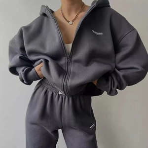 Women's dark grey fleece tracksuit with MAT STUDIOS CO print hoodie and joggers