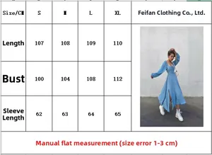 Size chart for women square neck long sleeve dress with S to XL measurements in centimeters