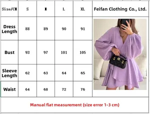 Detailed size guide for this elegant lavender long sleeve dress with waist measurements