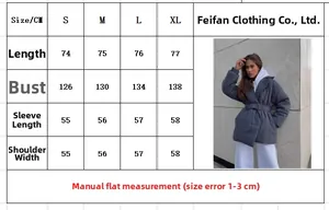 Size chart for women thick winter padded coat showing length, bust, sleeve and shoulder metrics