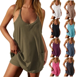Detailed grid showing women's summer lounge set in nine available colors with side pockets