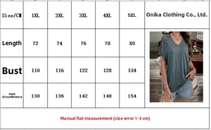 Size chart for women's V-neck lace top showing measurements from 1XL to 5XL in centimeters