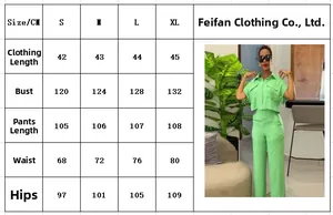 Size chart for women's summer 2-piece lounge set with short sleeve shirt and wide leg pants
