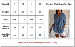 Size chart for women's pleated shirt showing bust and length measurements in cm