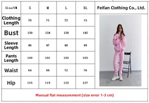 Size guide table for women's long sleeve sweatshirt and pants two-piece leisure set