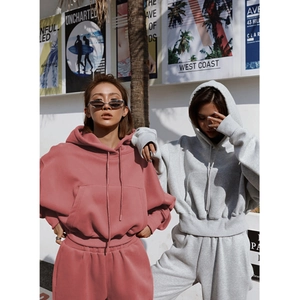 Detail view of baggy oversized hoodie and joggers set with premium cotton texture