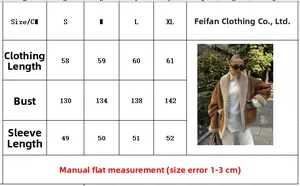 Guide des tailles pour veste en peau lainée avec mesures de longueur et de buste