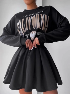 Women's black California graphic sweatshirt dress with pleated skirt in a relaxed fit