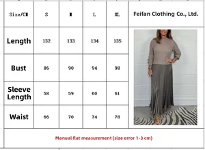 Detailed size chart for solid color knitted long sleeve dress from sizes S to XL