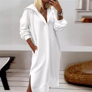 Abito lungo con cappuccio a maniche lunghe da donna con scollo a V e spacchi laterali