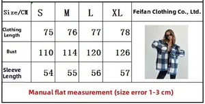 Guide des tailles pour chemise à carreaux femme avec longueur, buste et mesures de manches