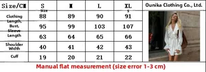Size chart for white V-neck dress showing length, bust, sleeve and shoulder measurements