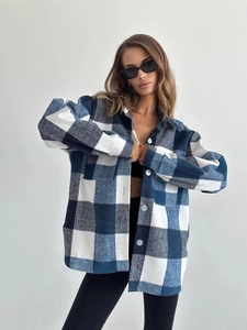Veste Chemise Femme Décontractée à Carreaux Flanelle Manches Longues Boutonnée Coupe Ample Revers Poche Mode