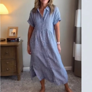 Women Striped Short Sleeve Shirt Dress Casual Loose Maxi Shirt Dress With Buttons Lapel Collar Summer Fashion Beach Holiday Sundress