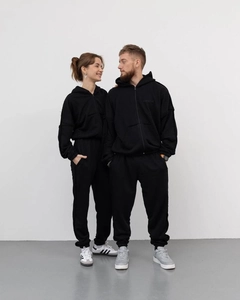 Ensembles jogging et sweat à capuche zippé noir oversize pour couples style streetwear