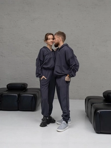 Ensemble survêtement gris foncé oversize à capuche pour homme et femme, style urbain chic