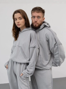 Survêtement à capuche gris pour couples avec coutures apparentes et broderie backstage