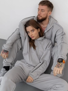 Survêtement gris en maille épaisse avec sweat à capuche et broderie Backstage distinctive