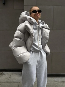 Veste Rembourrée Décontractée à Capuche pour Femmes Style Pain Court Oversize Manteau d'Hiver en Coton Chaud Matelassé Streetwear