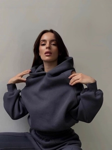 Survêtement Décontracté pour Femmes Couleur Unie à Capuche Épaules Dénudées Sweat-shirt et Pantalon Top And Bottom