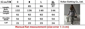 Detailed size chart for women's drawstring hooded winter coat with measurement guide