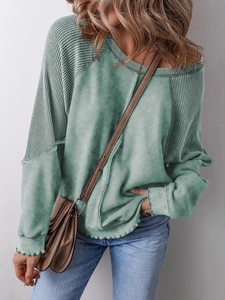 Women's mint green waffle knit patchwork sweatshirt with long sleeves and casual fit
