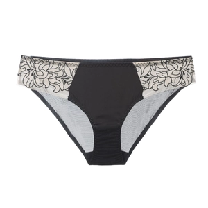 Lace floral sheer panties for women with breathable mesh and cotton crotch in black