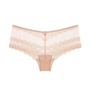 Bragas de encaje para mujer en color piel con lazo y patrón floral de malla