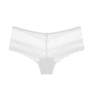 White lace low-rise panties with sweet bow detail and delicate scalloped edges