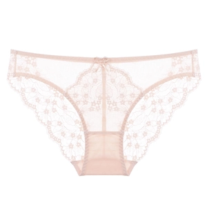 Culotte sexy en dentelle florale rose pâle de style français avec nœud et maille respirante