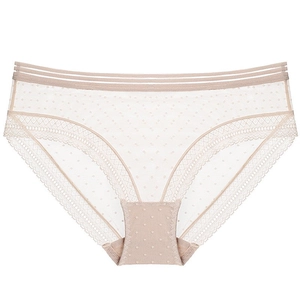 Braga de encaje transparente con lunares para mujer y diseño de cintura con tiras