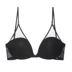 Sujetador de triángulo negro de malla con diseño push-up sin costuras para mujer