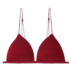 Bralette francés fino rojo oscuro con copas triangulares y delicados tirantes dobles