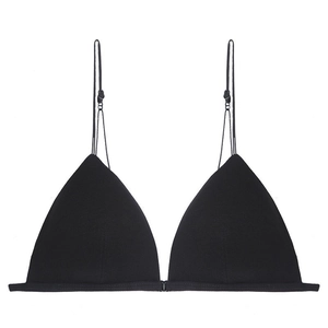 Bralette sexy negro con copas de triángulo y tirantes finos ajustables de estilo francés