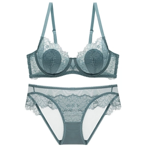Sexy Eyelash Lace Bra And Panties Transparent Floral Embroidery Lingerie For Women Adjustable Straps Underwired Bralette