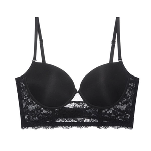 Eleganter schwarzer Spitzen-BH mit U-Rücken, Push-up-Effekt und nahtlosen Cups