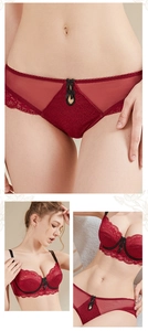 Detail of burgundy lace lingerie set featuring intricate floral embroidery and sheer mesh