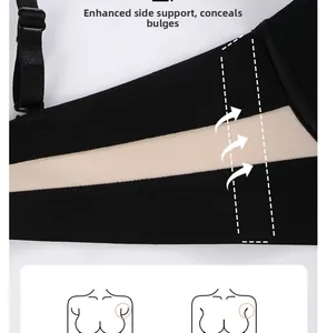 Detalle de sujetador negro sin costuras con alas de malla para suavizar los laterales