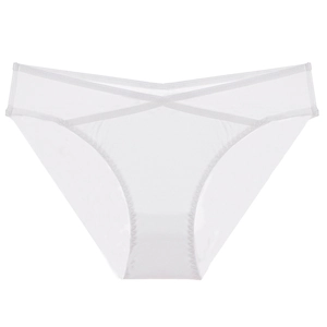 Slip bianchi in rete a vita bassa con cinturini incrociati e fodera in puro cotone
