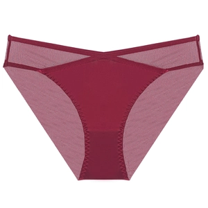 Mutandine sexy rosso scuro senza cuciture con patchwork in mesh e vita a V incrociata
