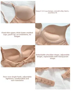 Detalles del sujetador sin costuras sin aros con relleno push-up y encaje