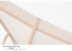 Detalle del ala lateral elástica transpirable con malla de lunares en sujetador beige